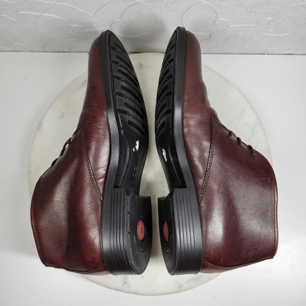 ECCO Harold Plain Toe Chukka Boot 44 Mens Burgundy Lace Up Desert Professional